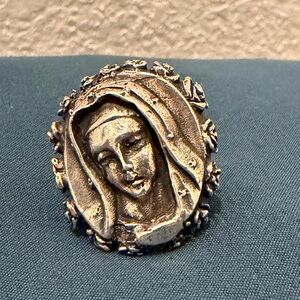 Our Lady of Guadalupe/ Nuestra Señora de Guadalupe silver statement ring, sz. 6